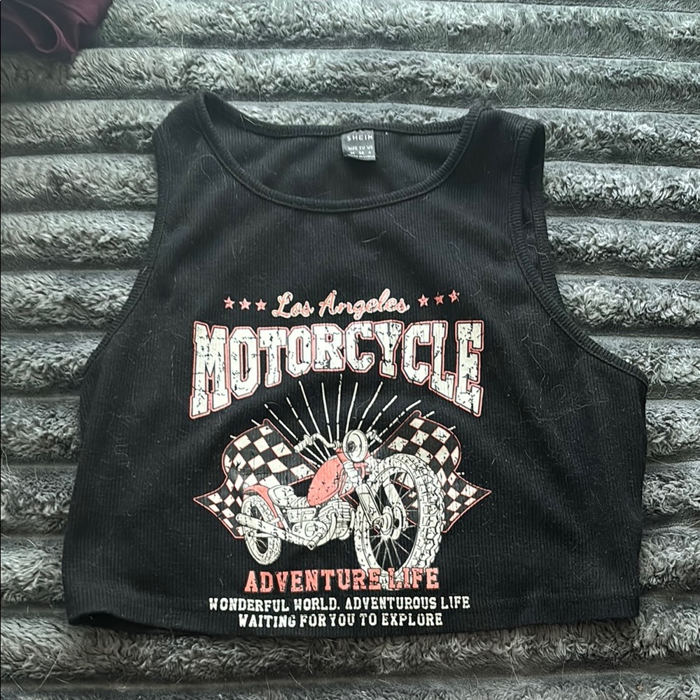 Black Motorcycle Graphic Crop Top